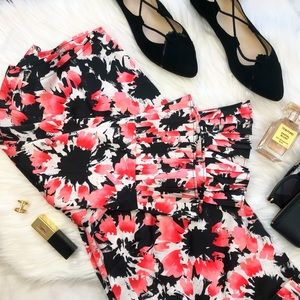 Pink & Black Floral Pleated Detail Blouse